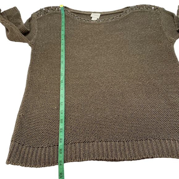 CHICOS Stone Beige Metallic Embellished Chunky Knit Pullover Sweater Medium (1) - Picture 9 of 10